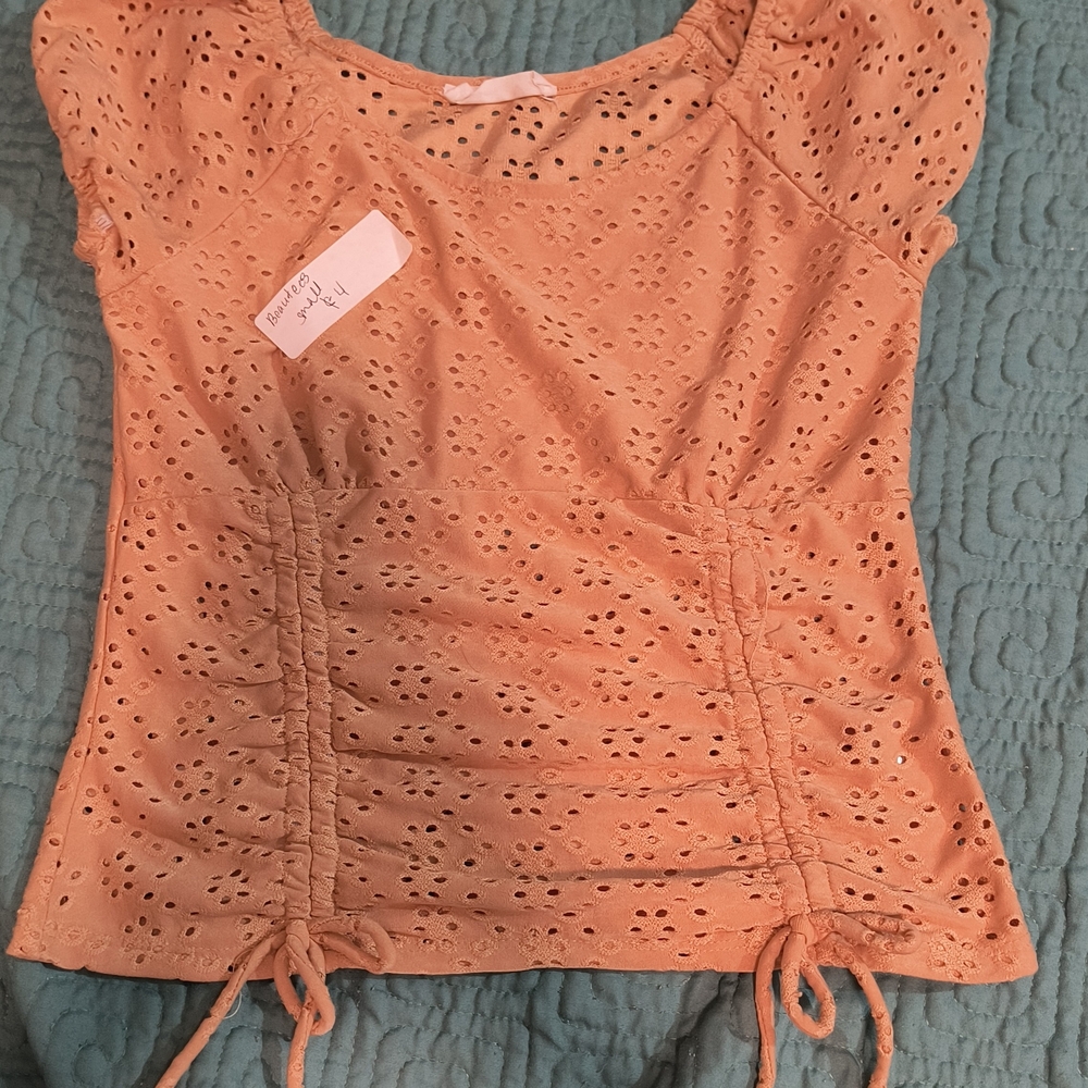 Beautees Pink Cap Sleeve Ruched Tie Front Blouse